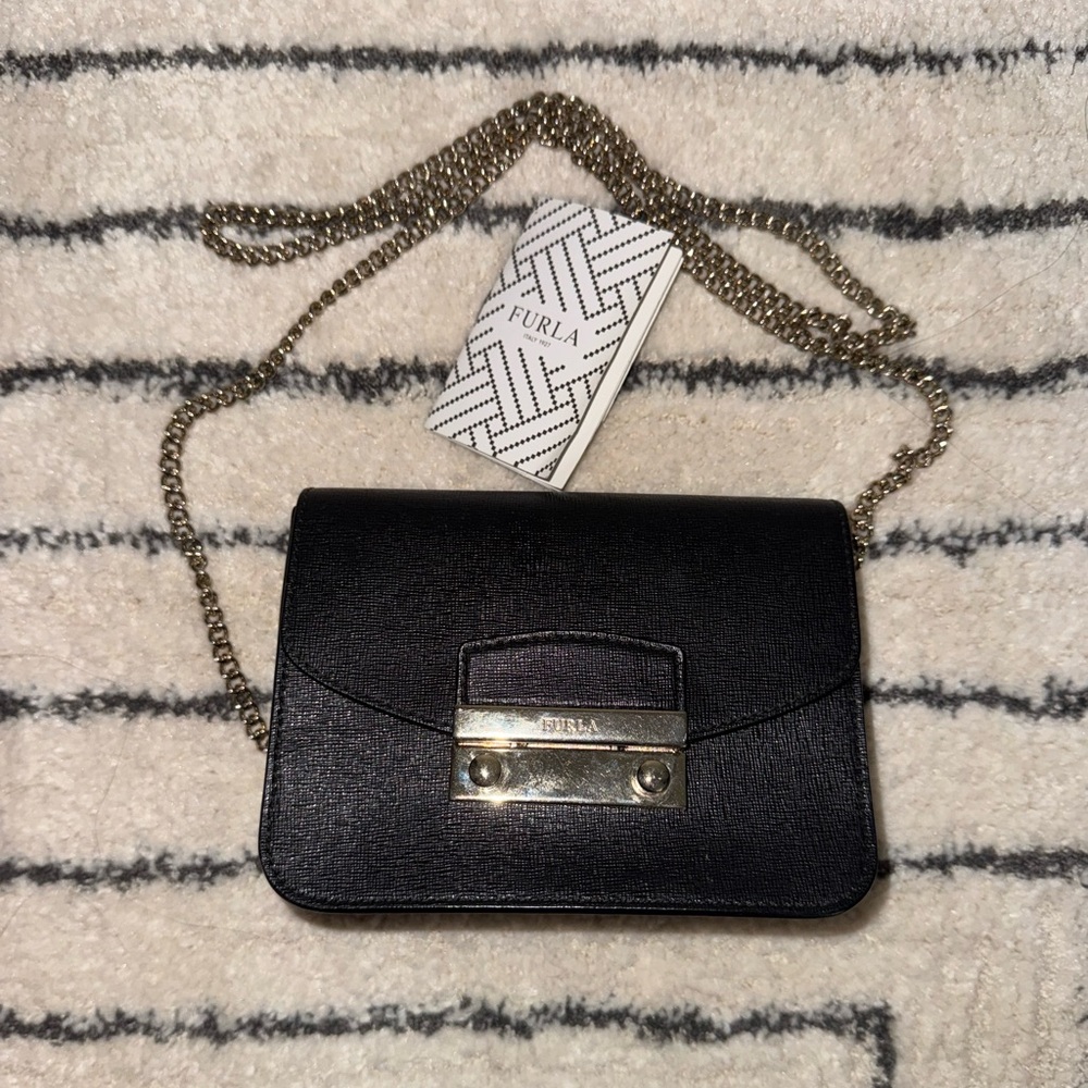 Furla Black Crossbody Bag with Gold Chain